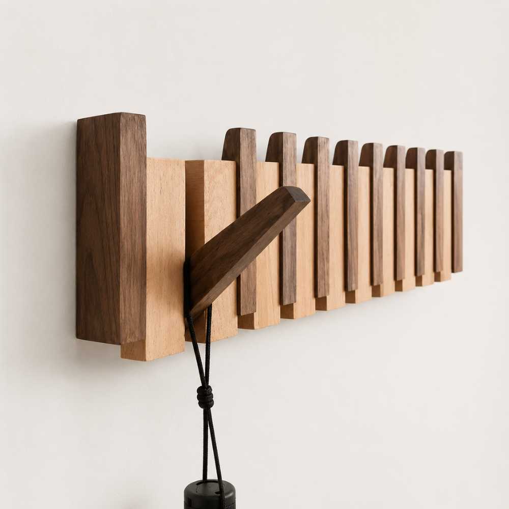 Porte-manteau mural en bois — Design piano