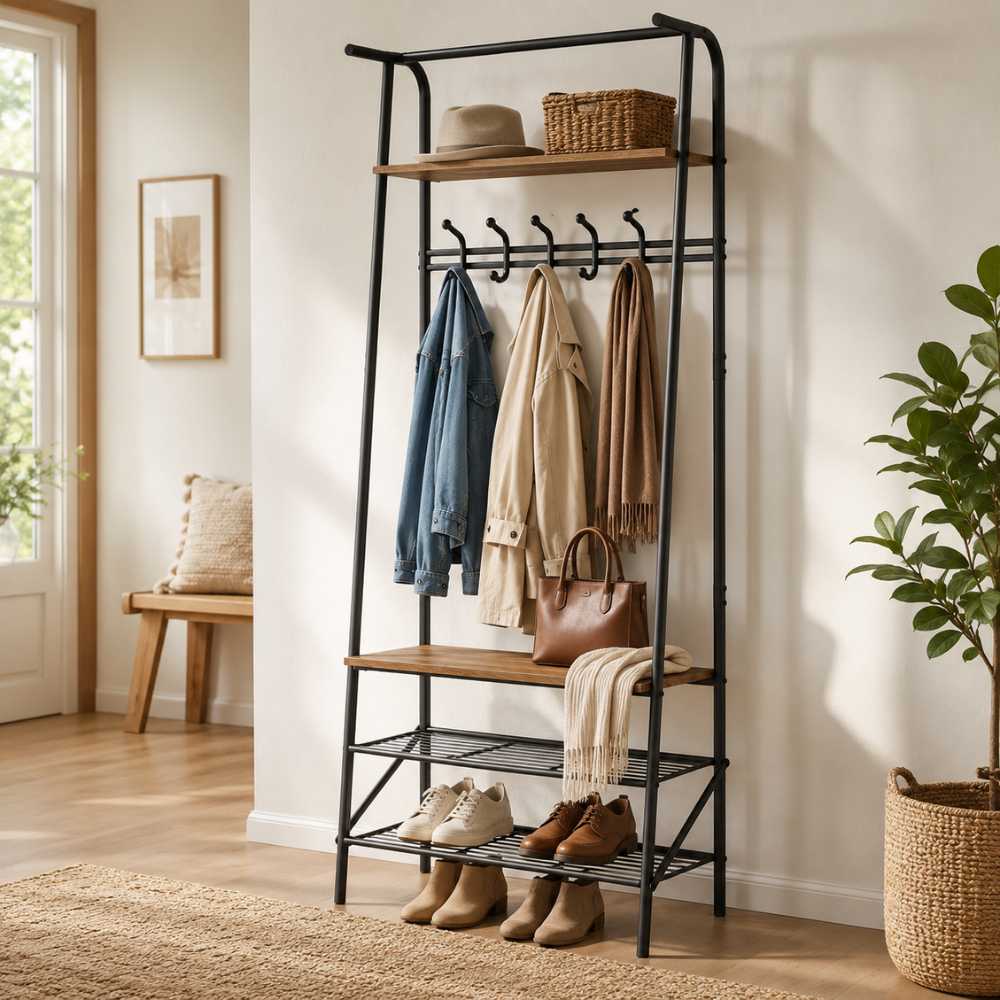Porte-manteau avec banc et meuble à chaussures