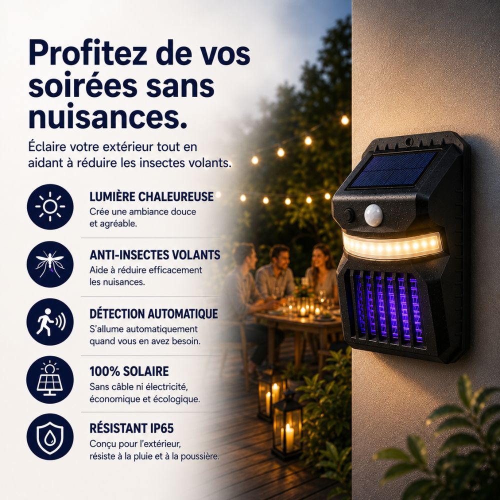 Lampe Solaire 2-en-1 Éclairage & Anti-Moustiques