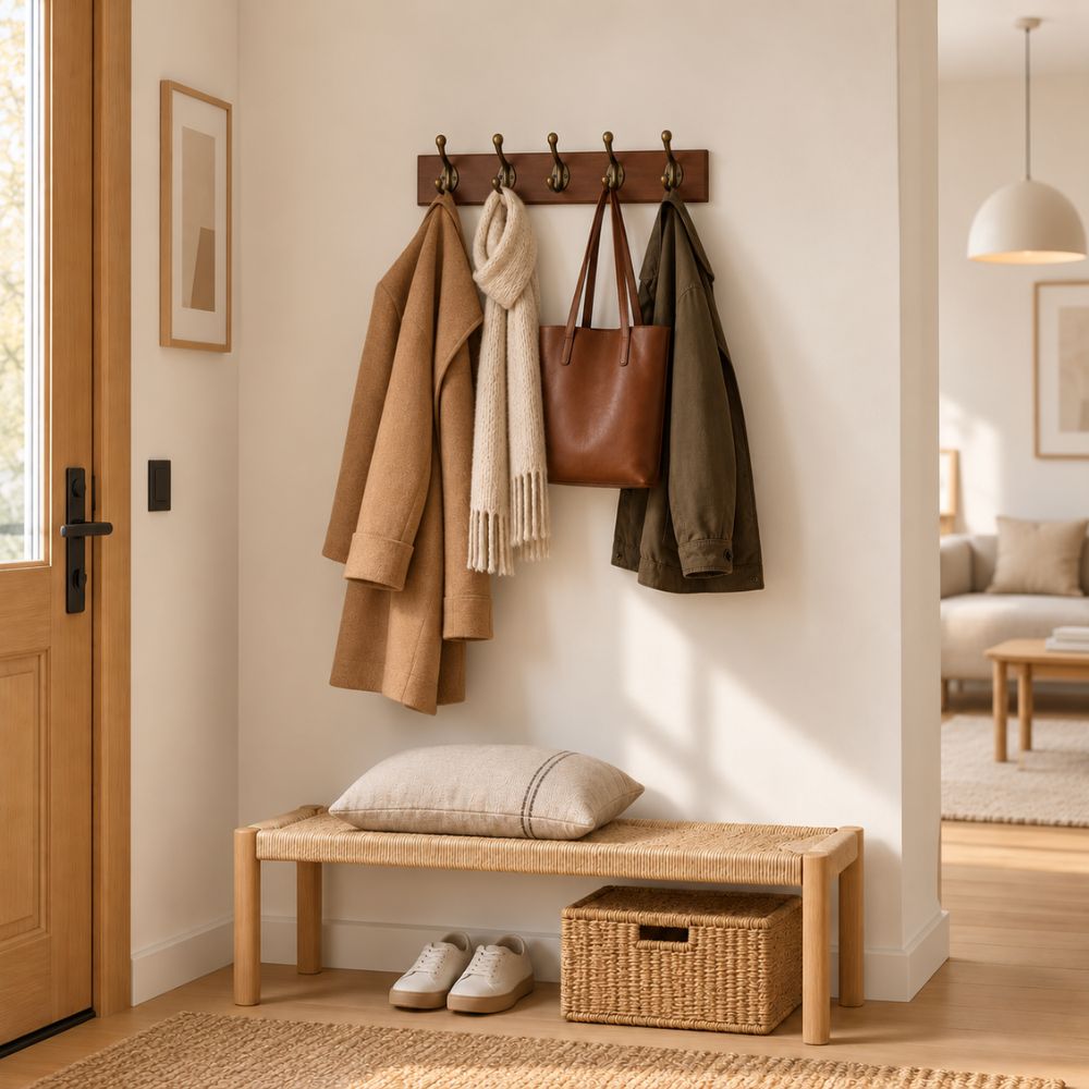 Porte-manteau mural en bois à 5 crochets