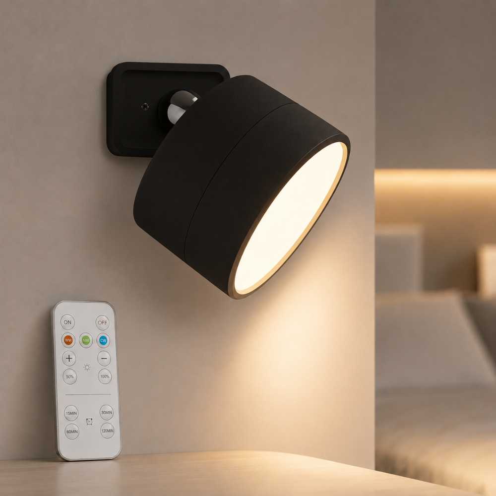 Applique LED noire orientable avec télécommande