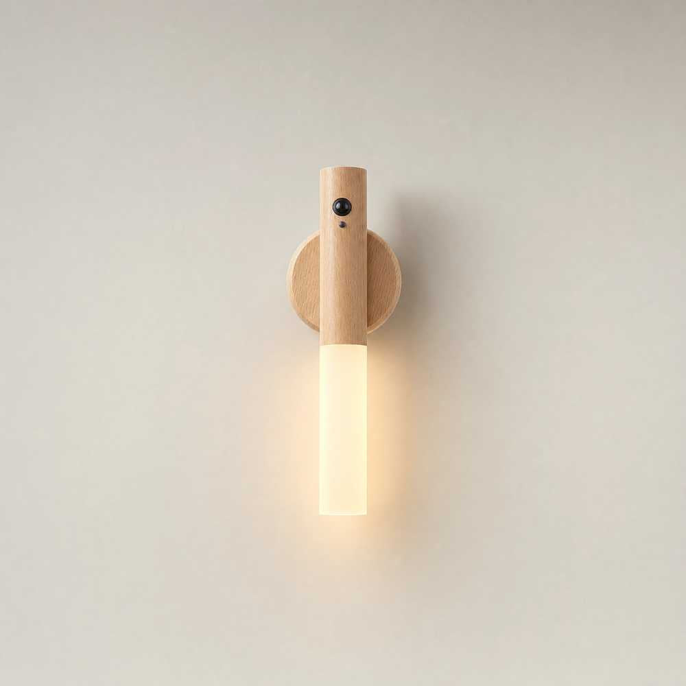 Applique murale LED finition bois clair avec diffuseur lumineux vertical