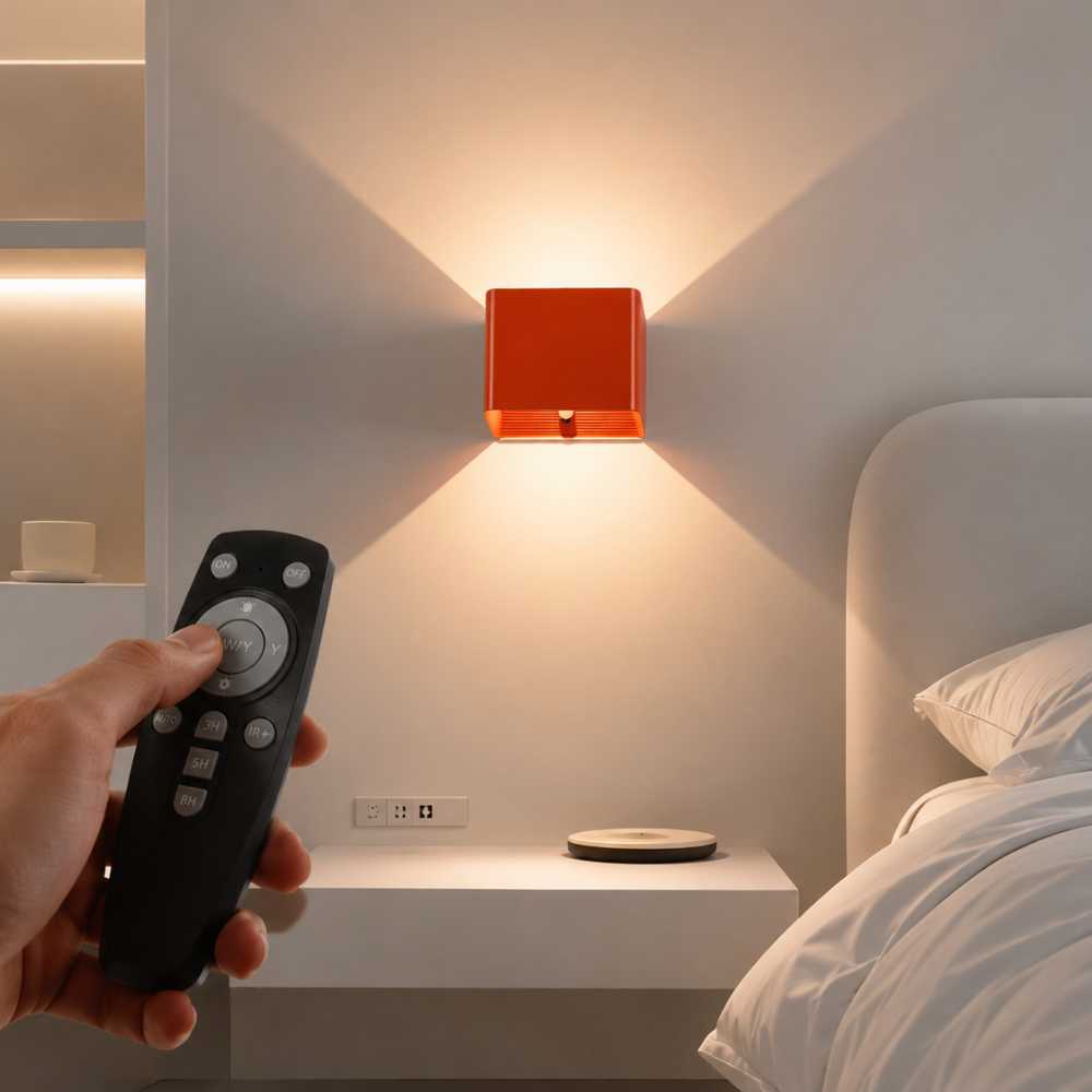 Applique murale LED orange avec télécommande et éclairage haut et bas