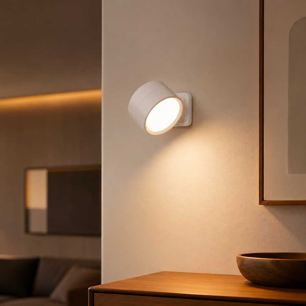 Applique murale LED orientable blanche diffusant une lumière chaude