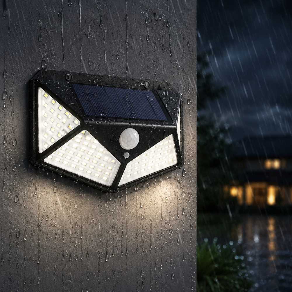 Applique solaire LED extérieure noire avec détecteur de mouvement sous la pluie