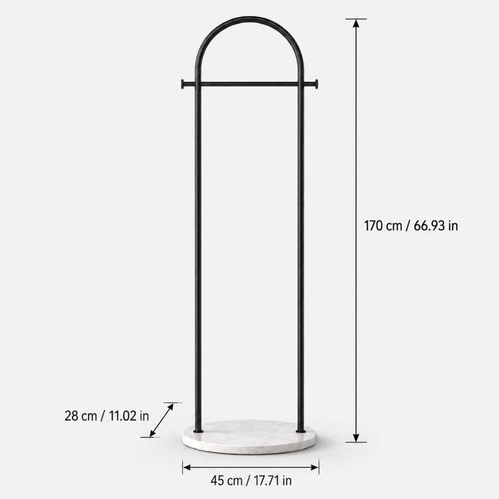 Dimensions du porte-manteau sur pied noir 170 x 45 x 28 cm