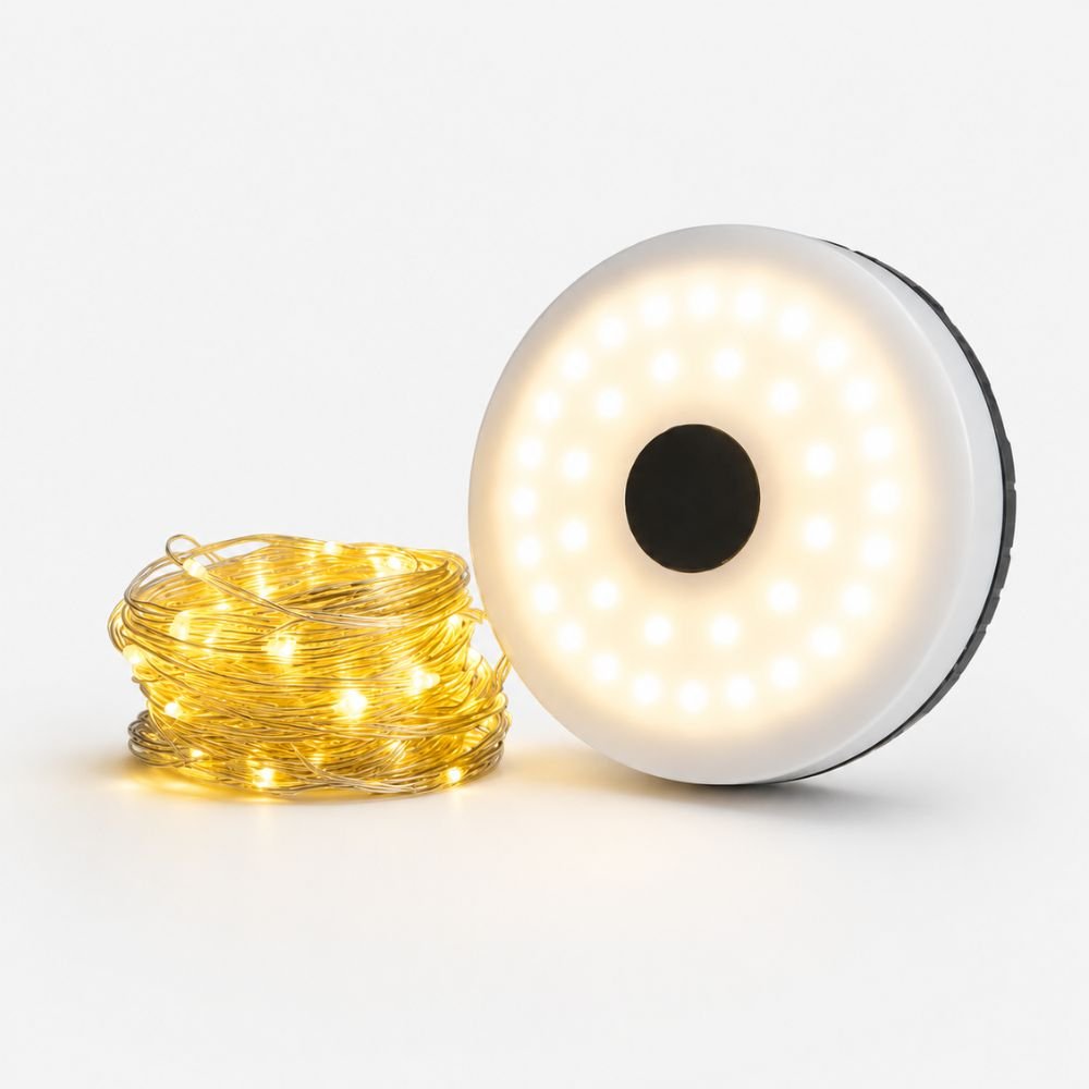 Guirlande lumineuse solaire avec boîtier lanterne LED et éclairage blanc chaud