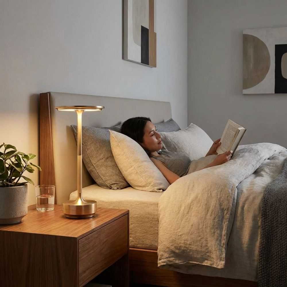 Lampe de chevet LED dorée idéale pour la lecture au lit