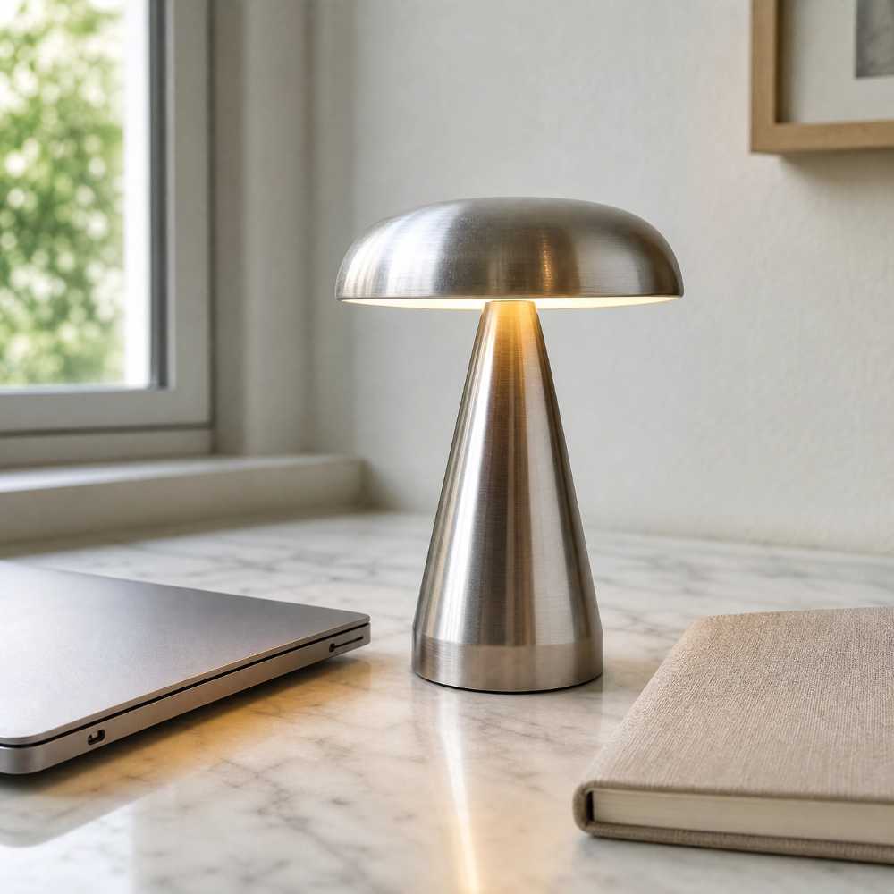 Lampe de chevet argentée moderne sur un bureau