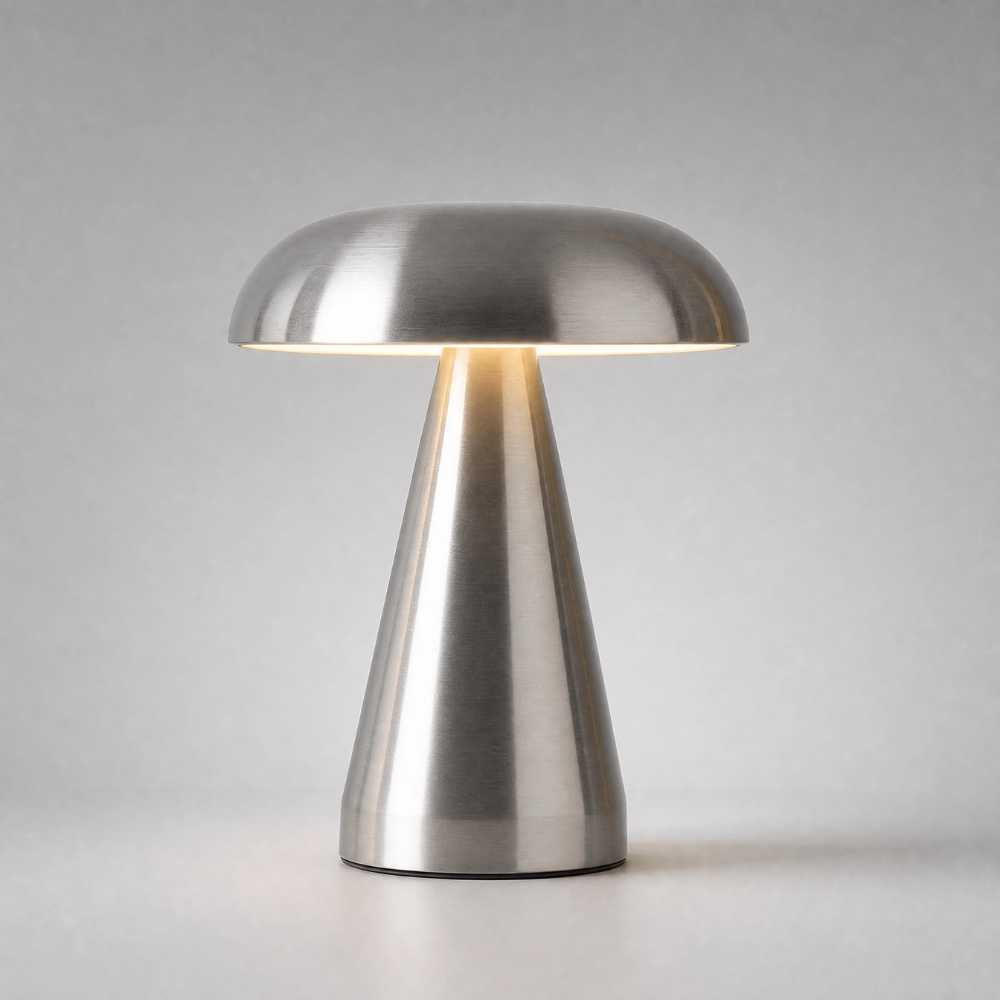 Lampe de chevet champignon argentée en métal