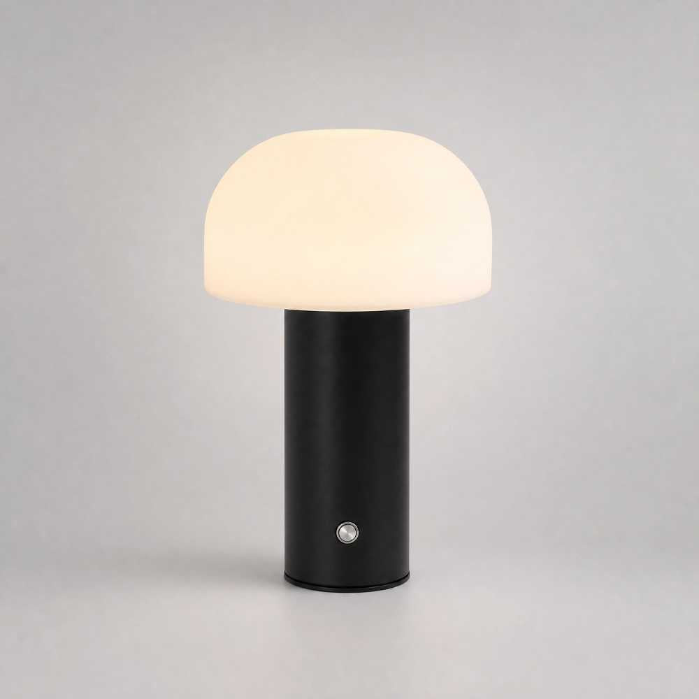 Lampe de chevet champignon noire avec diffuseur lumineux blanc