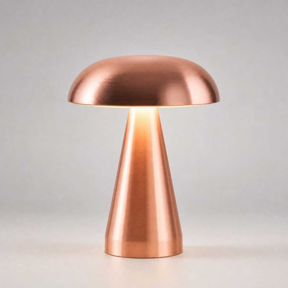 Lampe de chevet champignon or rose au design moderne