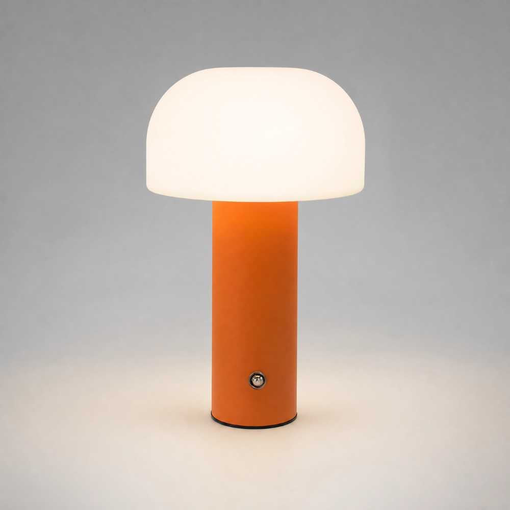 Lampe de chevet champignon orange avec bouton frontal