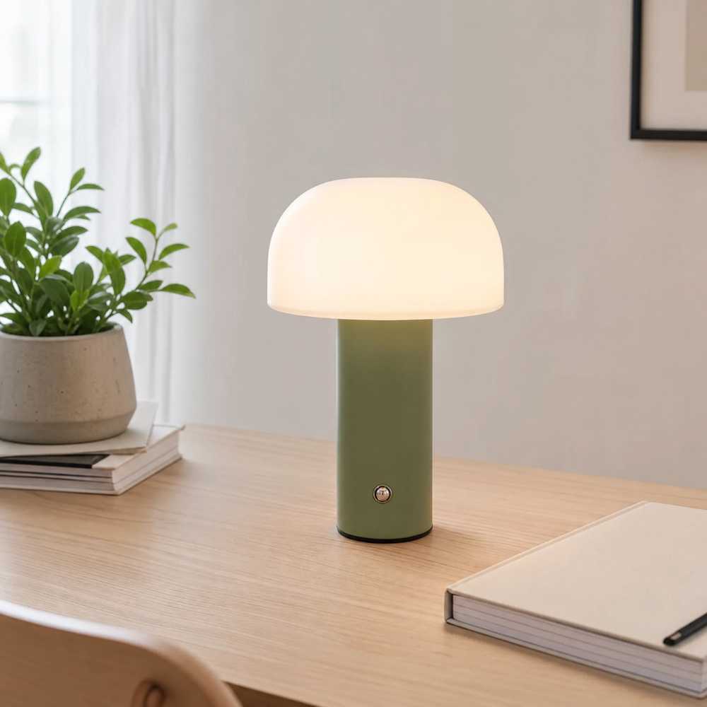 Lampe de chevet champignon verte avec diffuseur blanc