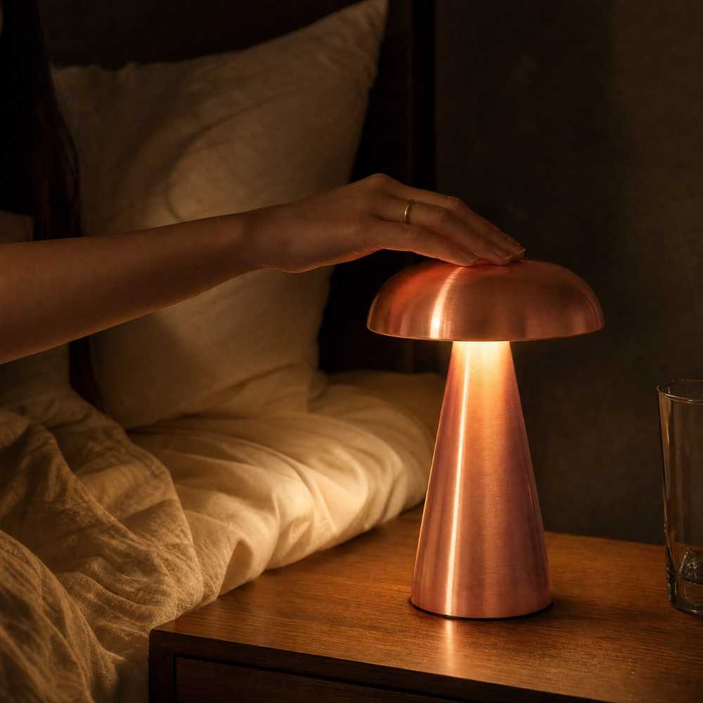 Lampe de chevet or rose avec commande tactile