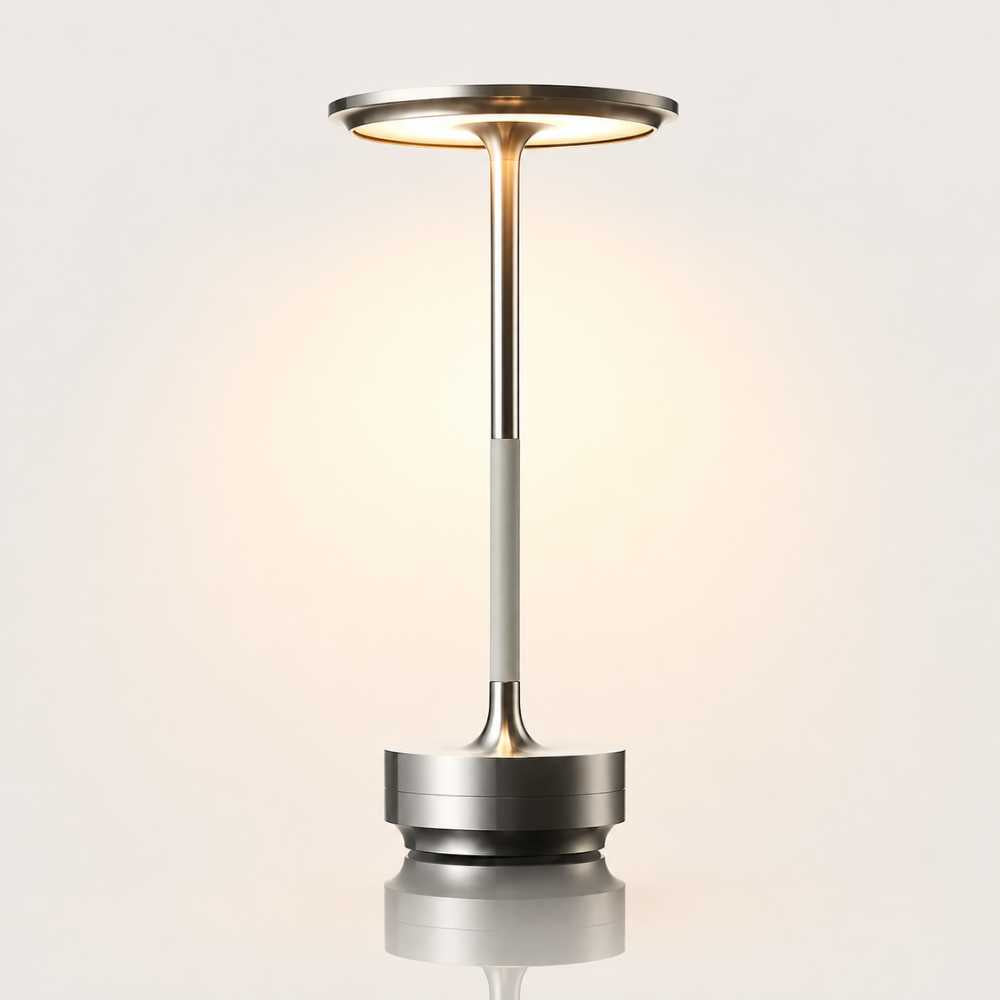 Lampe de table LED argentée avec éclairage chaud