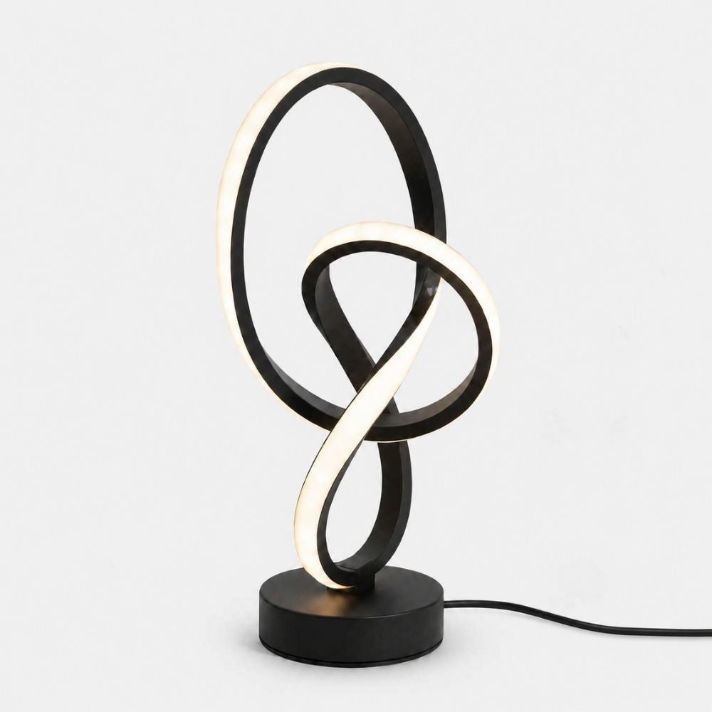 Lampe de table LED noire au design courbé et base ronde