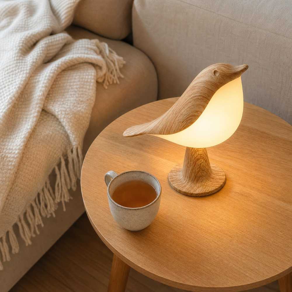 Lampe de table en forme d’oiseau diffusant une lumière chaude