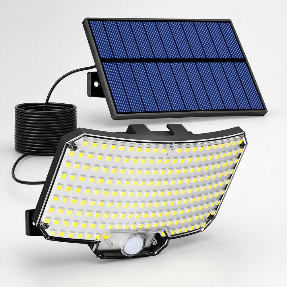 Projecteur solaire LED avec panneau photovoltaïque déporté et détecteur de mouvement